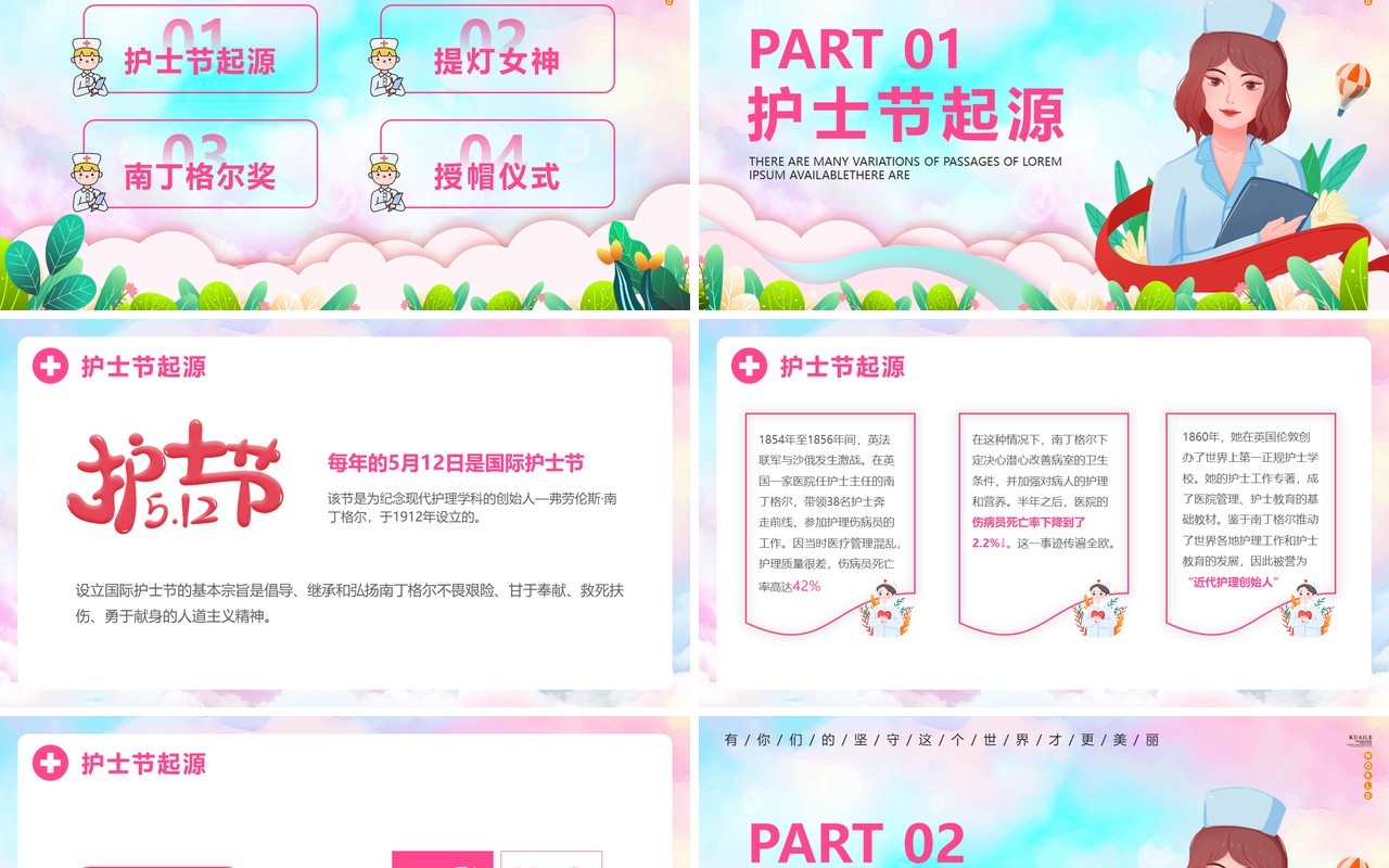 红色卡通风最美的天使国际护士节动态PPT模板