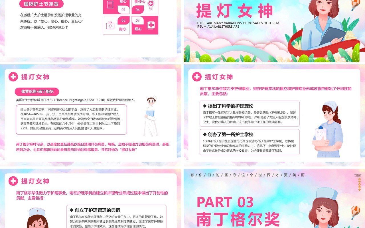 红色卡通风最美的天使国际护士节动态PPT模板