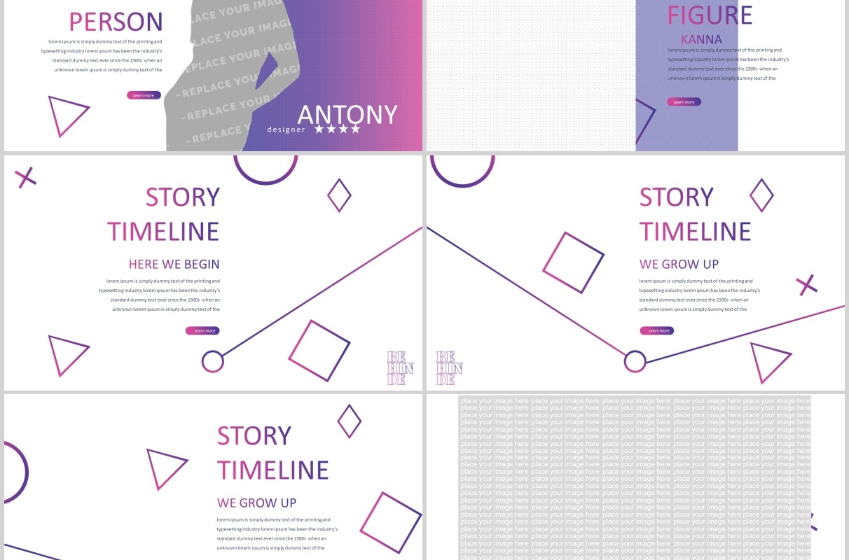 时尚产品项目介绍PPT模板版式设计BEHINDE powerpoint purple
