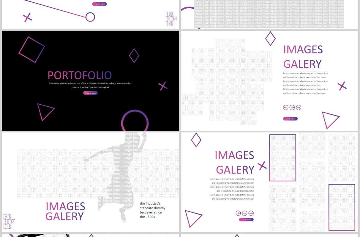 时尚产品项目介绍PPT模板版式设计BEHINDE powerpoint purple