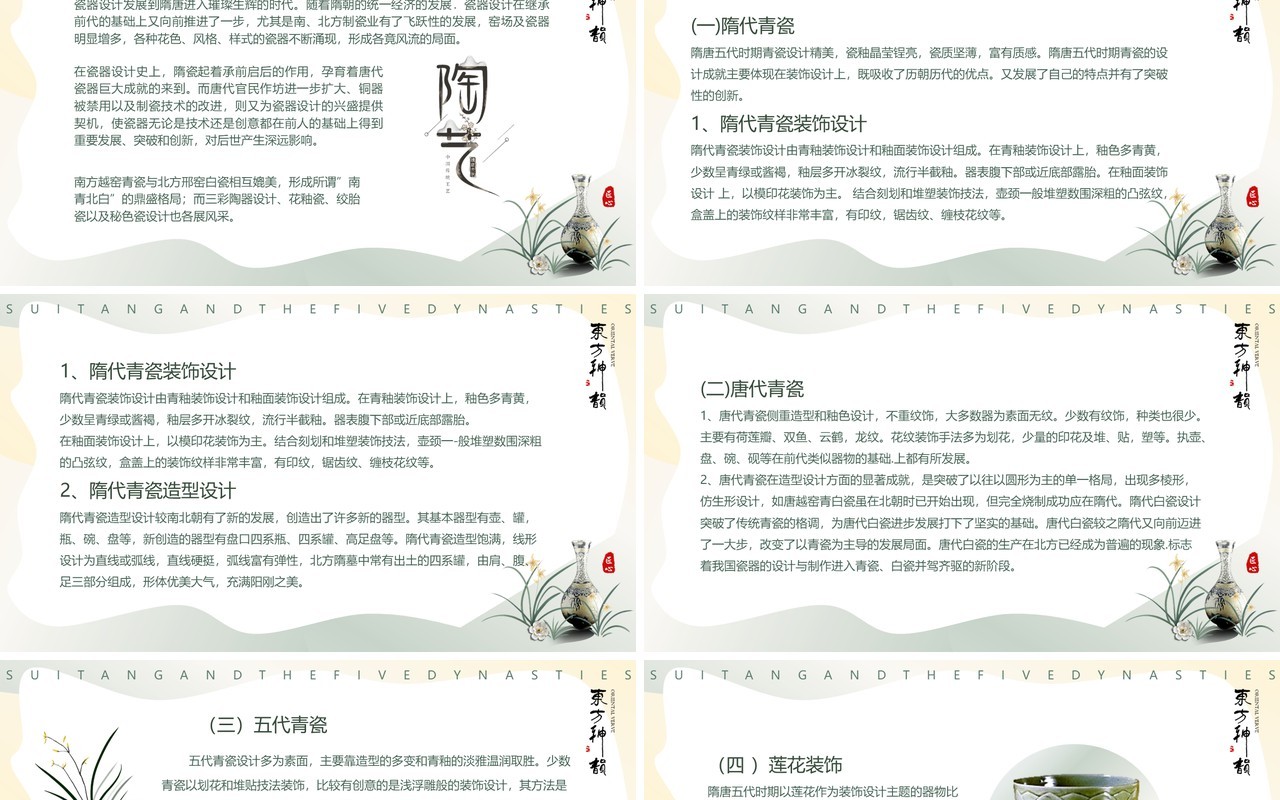 绿色中国风隋唐五代陶瓷设计PPT模板