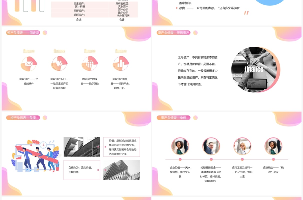 粉色渐变扁平风财务三大报表解读PPT模板