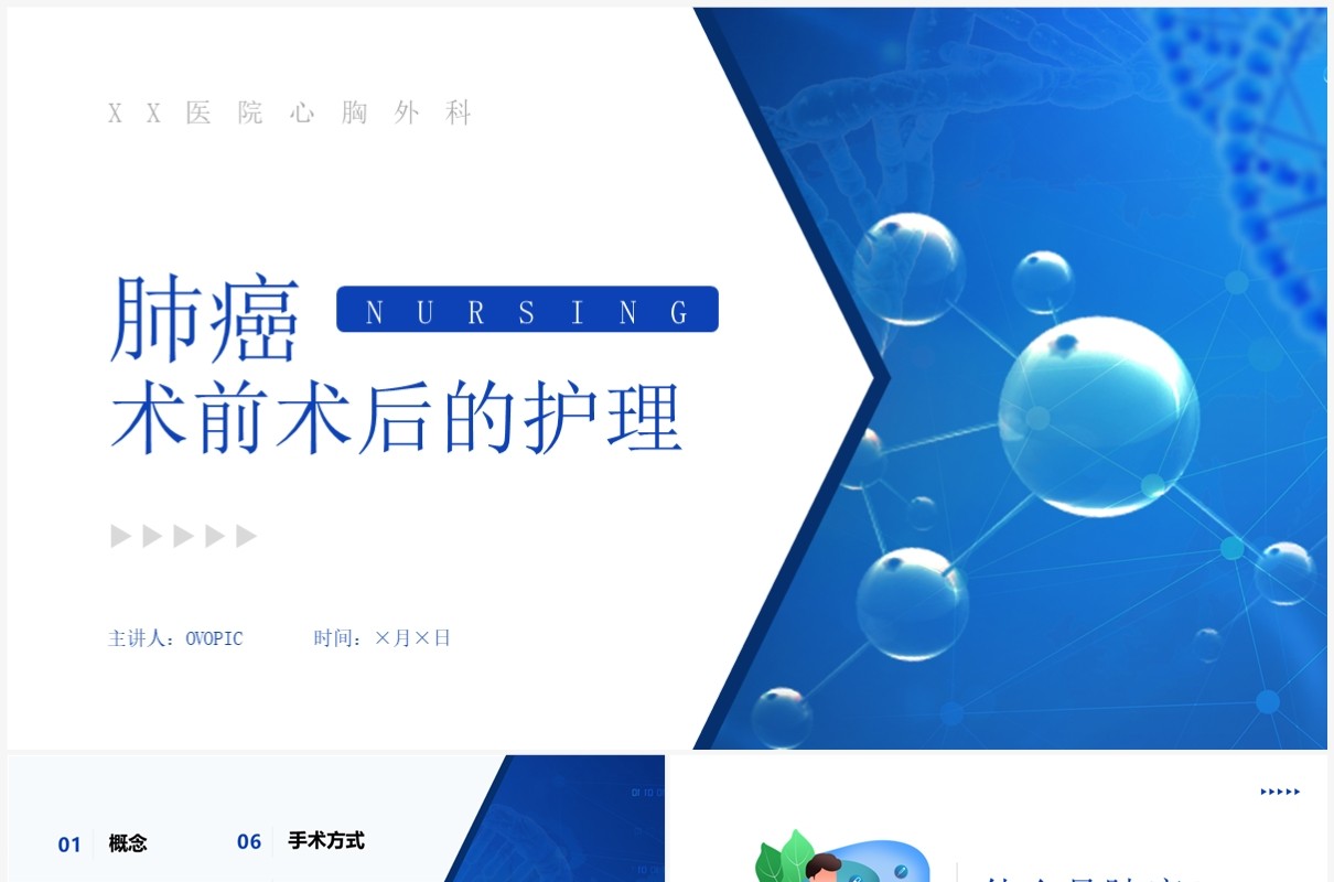 插画风肺癌术前术后的护理PPT模板
