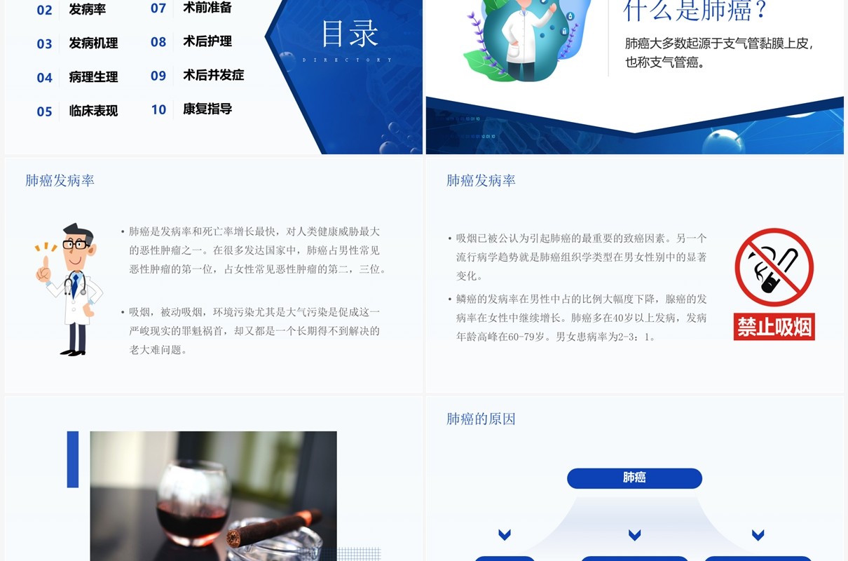插画风肺癌术前术后的护理PPT模板