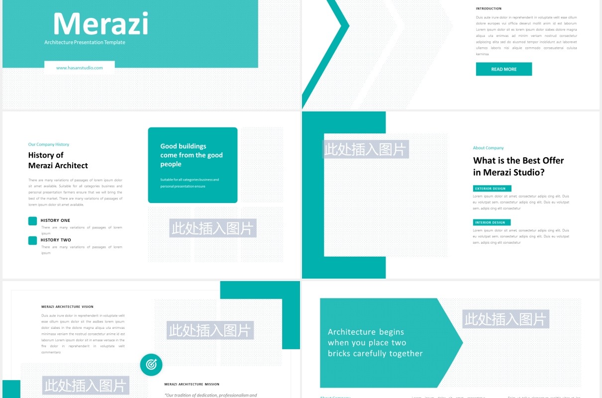 宝石绿建筑公司介绍项目宣传图片排版设计PPT模板Architecture PPTX - Nuzie