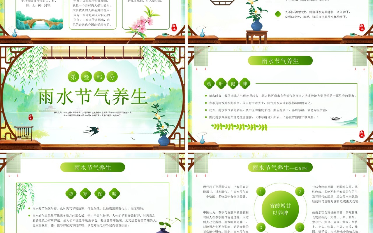 绿色中国风二十四节气之雨水PPT模板