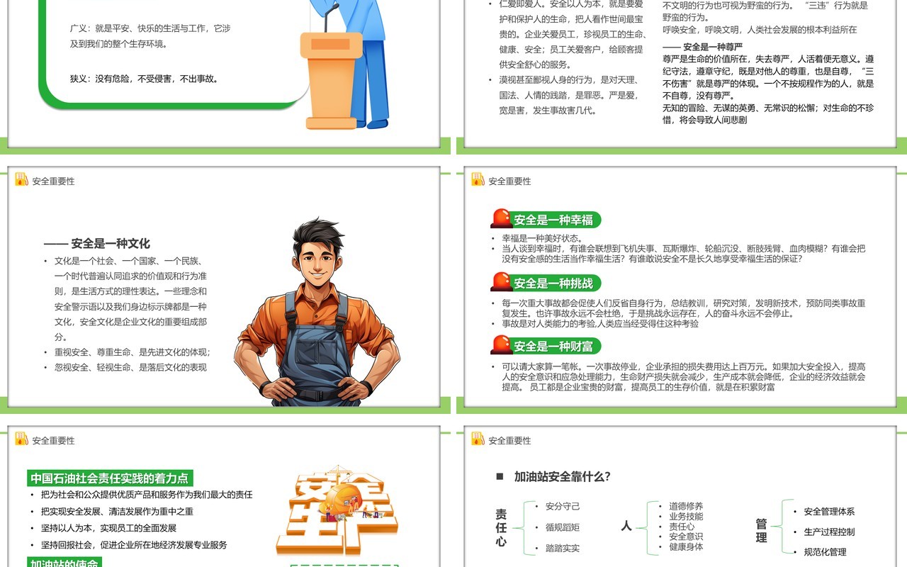 绿色卡通风加油站安全培训PPT模板