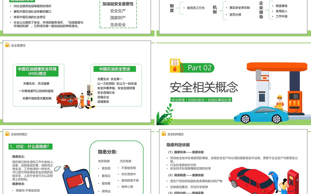 绿色卡通风加油站安全培训PPT模板