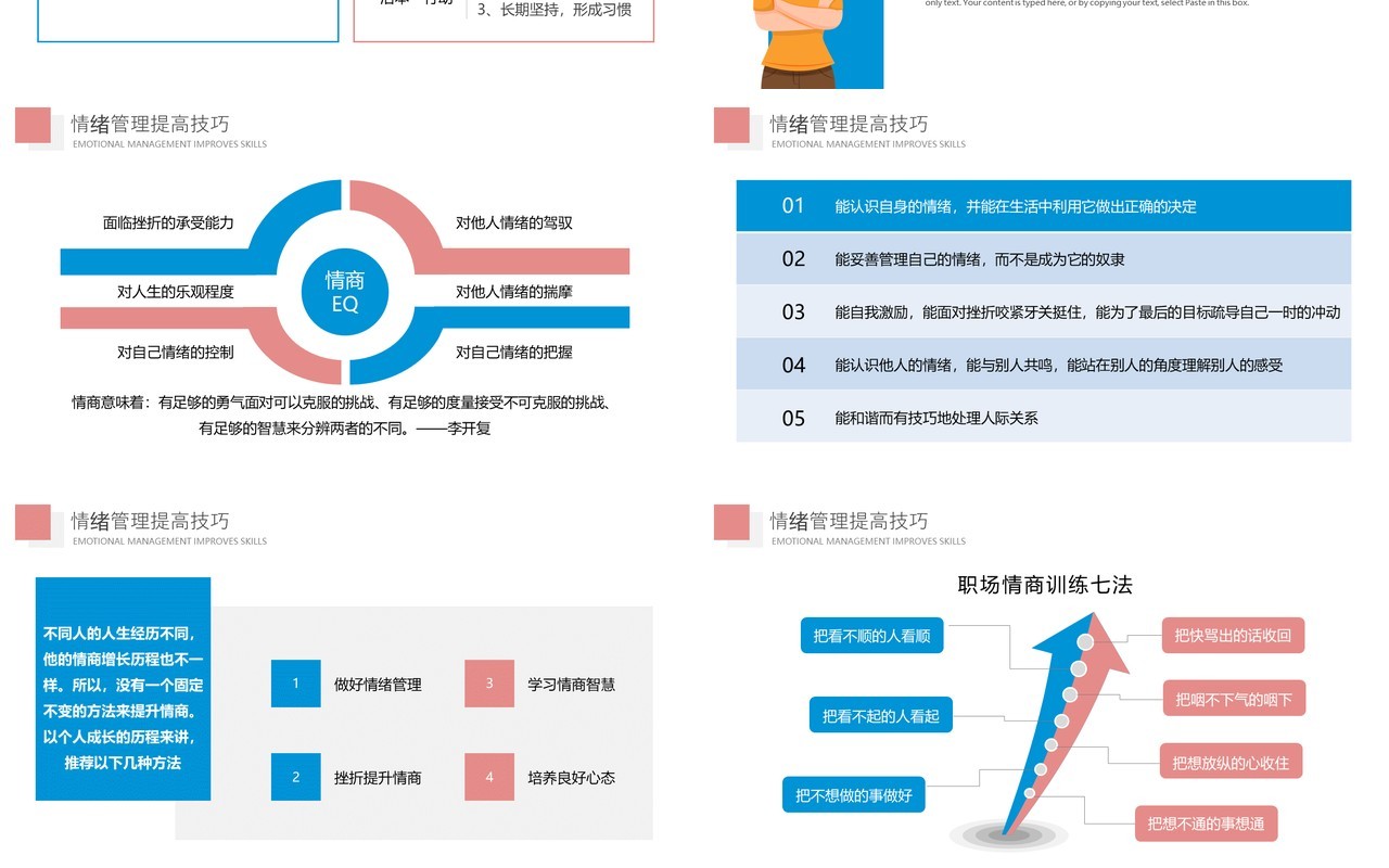 粉蓝色简约卡通团队建设情绪管理培训PPT模板