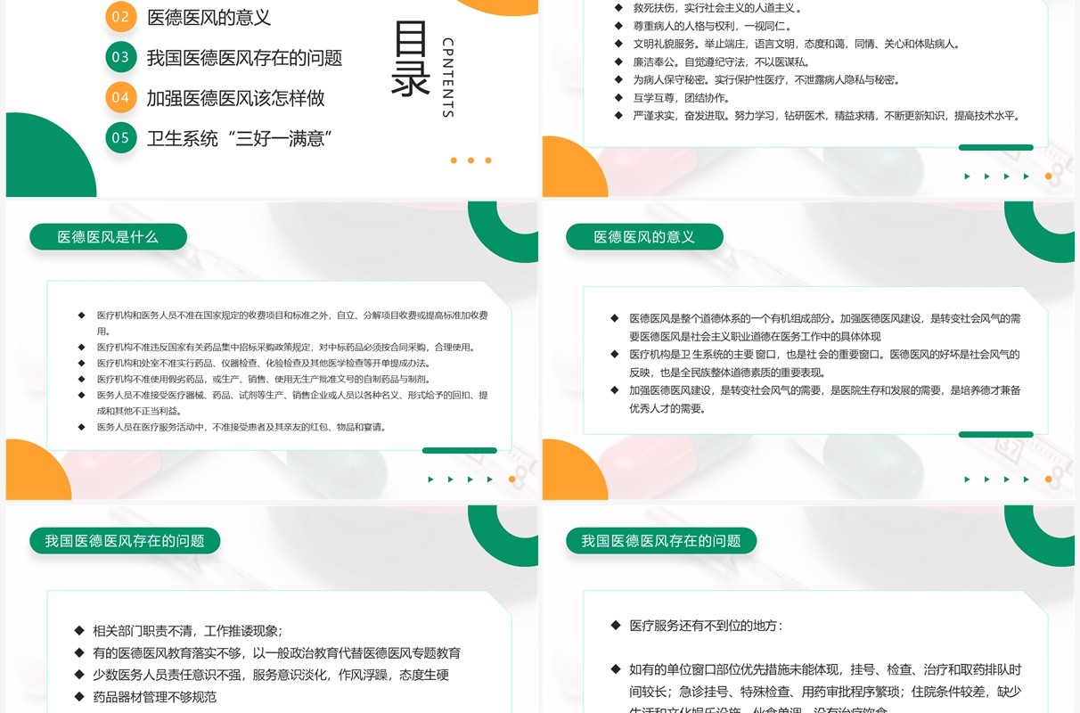 绿色简约风医德医风岗前培训PPT模板