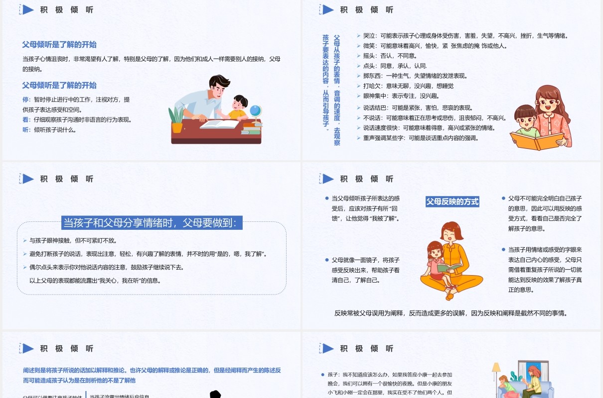 卡通幼儿园小学亲子沟通技巧教育培训PPT模板