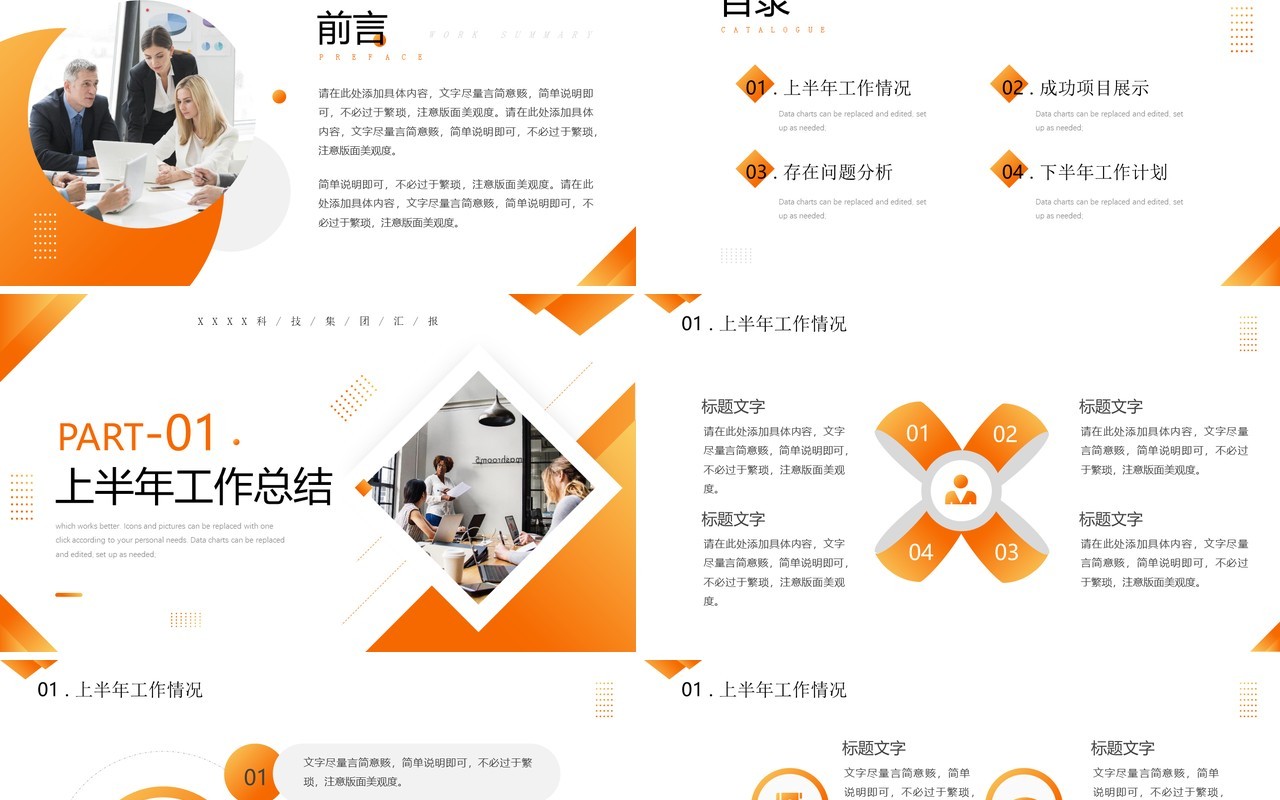 橙色商务风上半年工作总结PPT模板