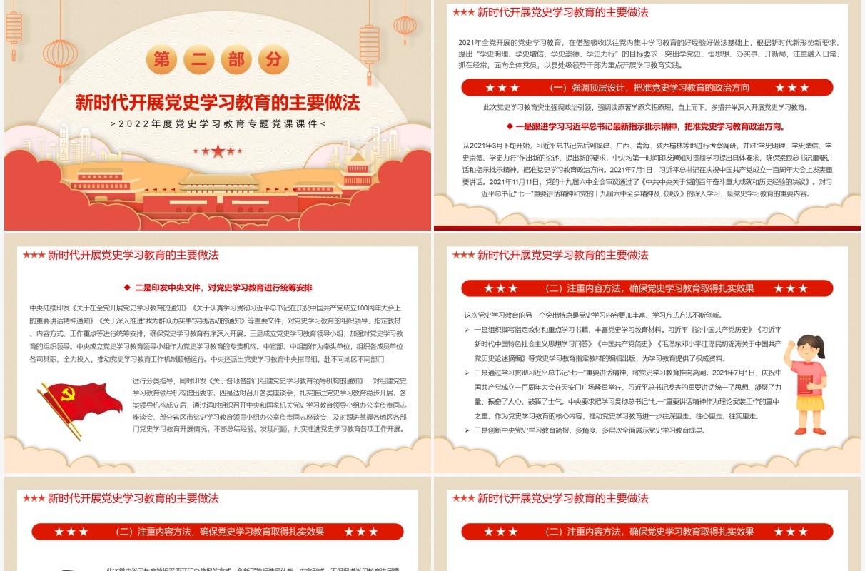 红色中国风新时代加强党史学习教育研究PPT模板