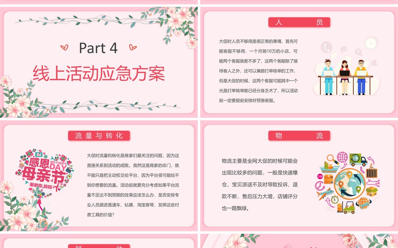 粉色小清新母亲节线上购物活动策划PPT模板