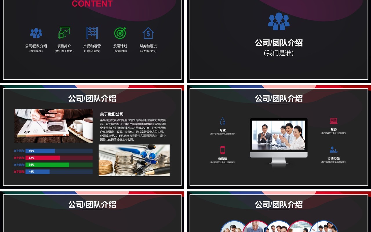 创意黑色创业融资计划书PPT模板