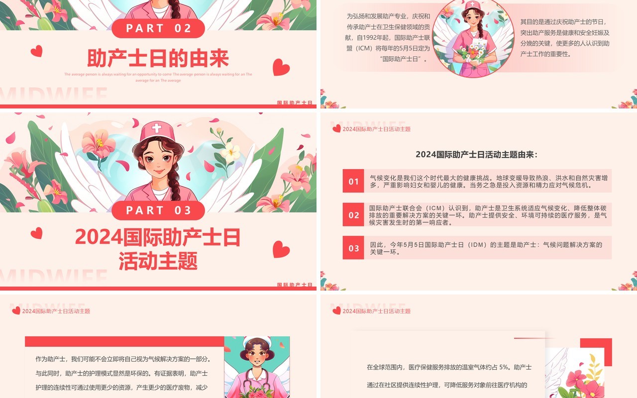 粉色插画风国际助产士日PPT模板