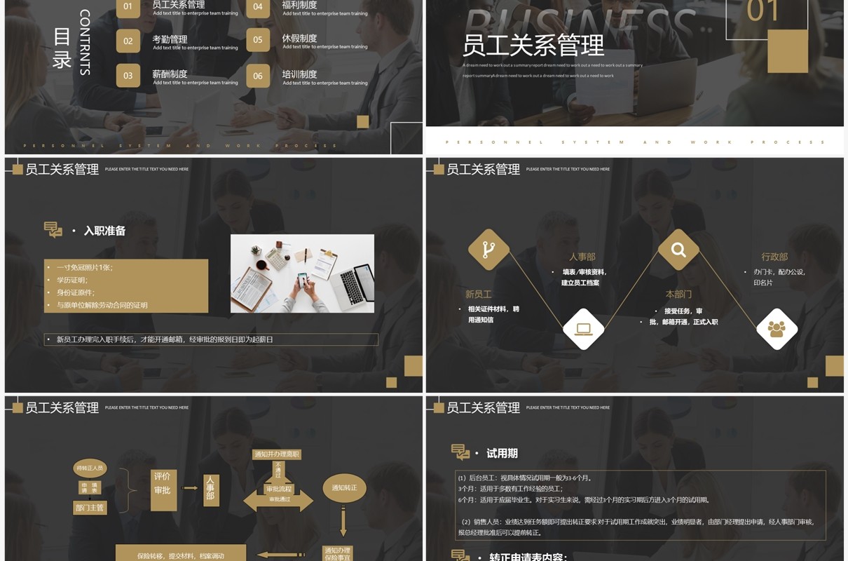 商务风公司企业人事制度及工作流程PPT模板