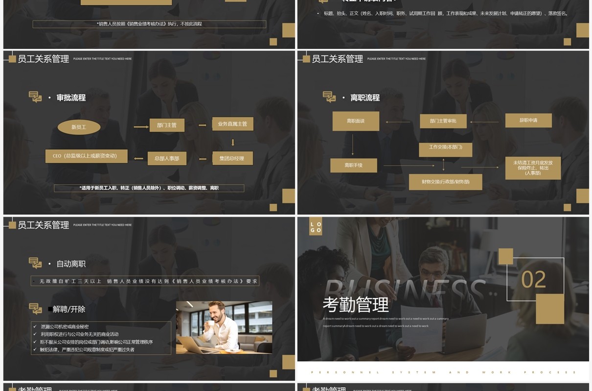 商务风公司企业人事制度及工作流程PPT模板