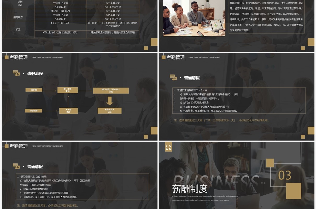 商务风公司企业人事制度及工作流程PPT模板