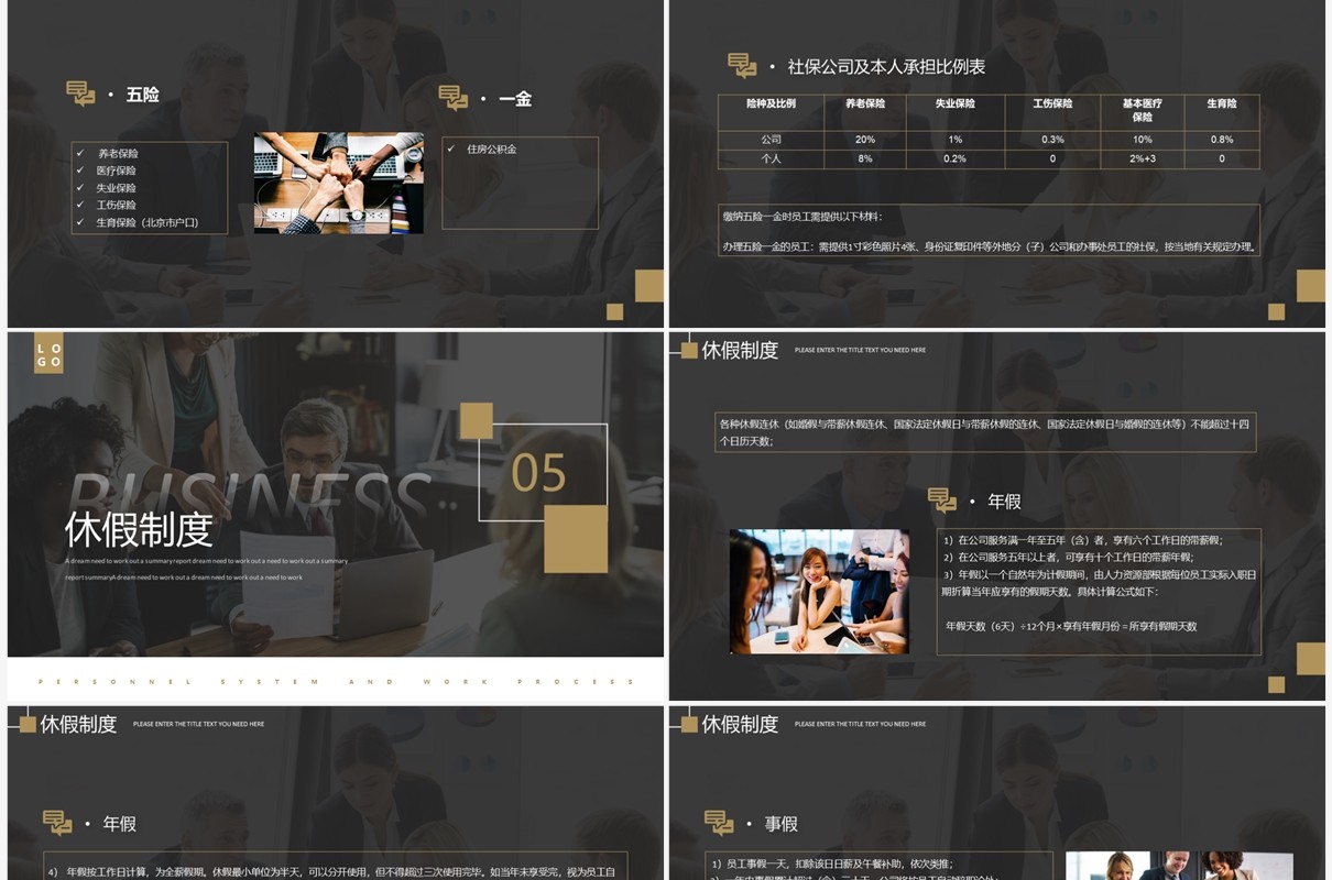 商务风公司企业人事制度及工作流程PPT模板