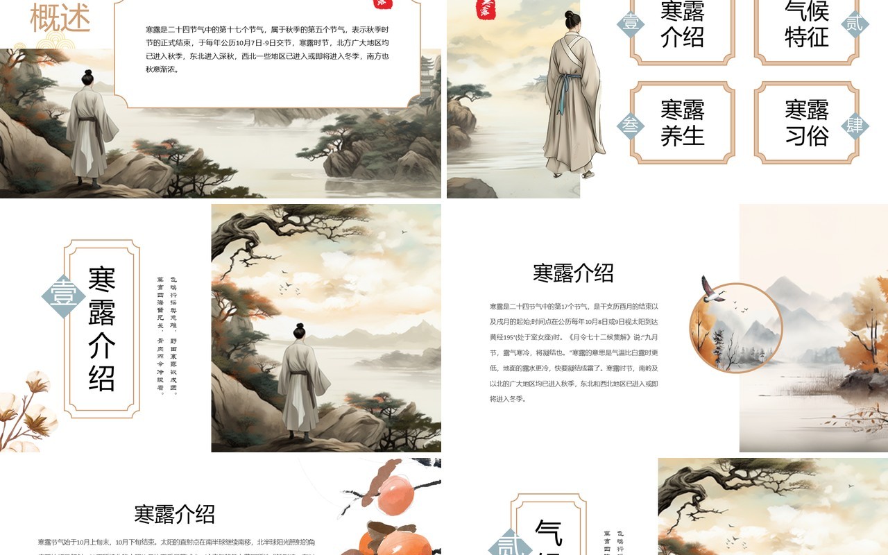 淡雅中国风二十四节气之寒露PPT模板