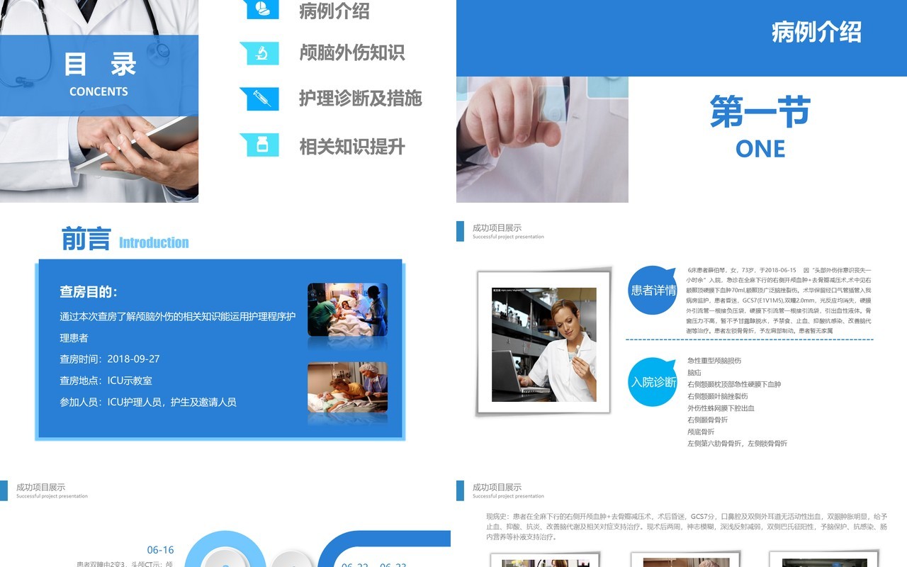 医生医院颅脑外伤护理查房PPT模板