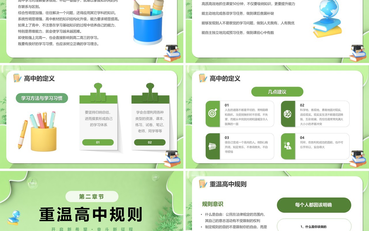 绿色3D卡通风高中开学第一课PPT模板