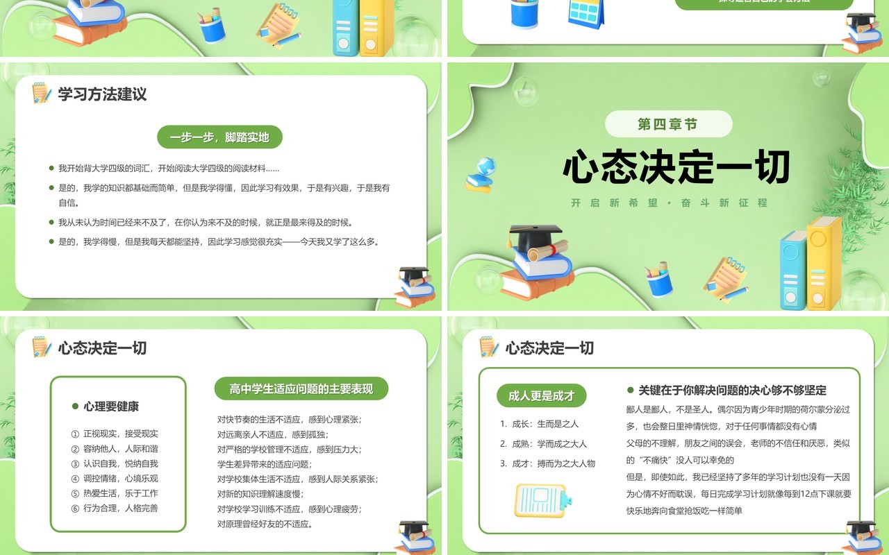 绿色3D卡通风高中开学第一课PPT模板