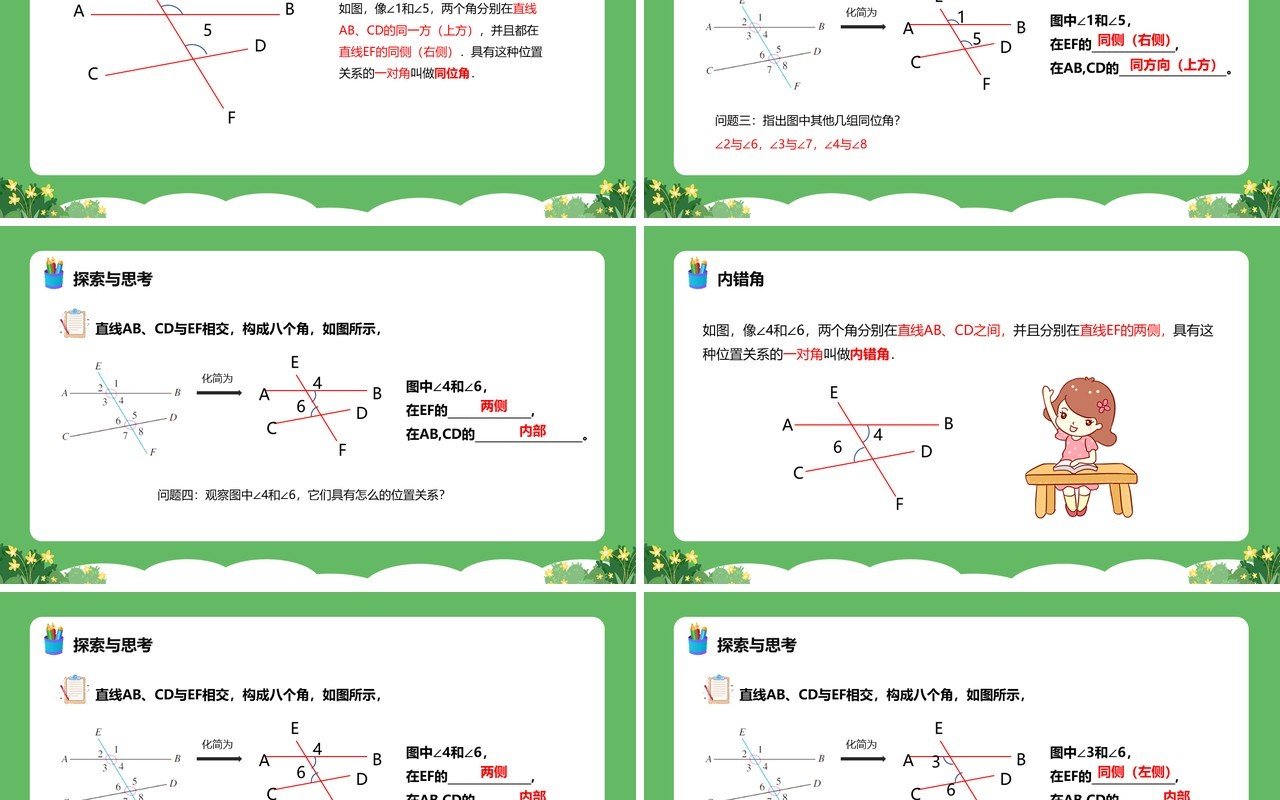部编版七年级数学下册同位角内错角同旁内角课件PPT模板