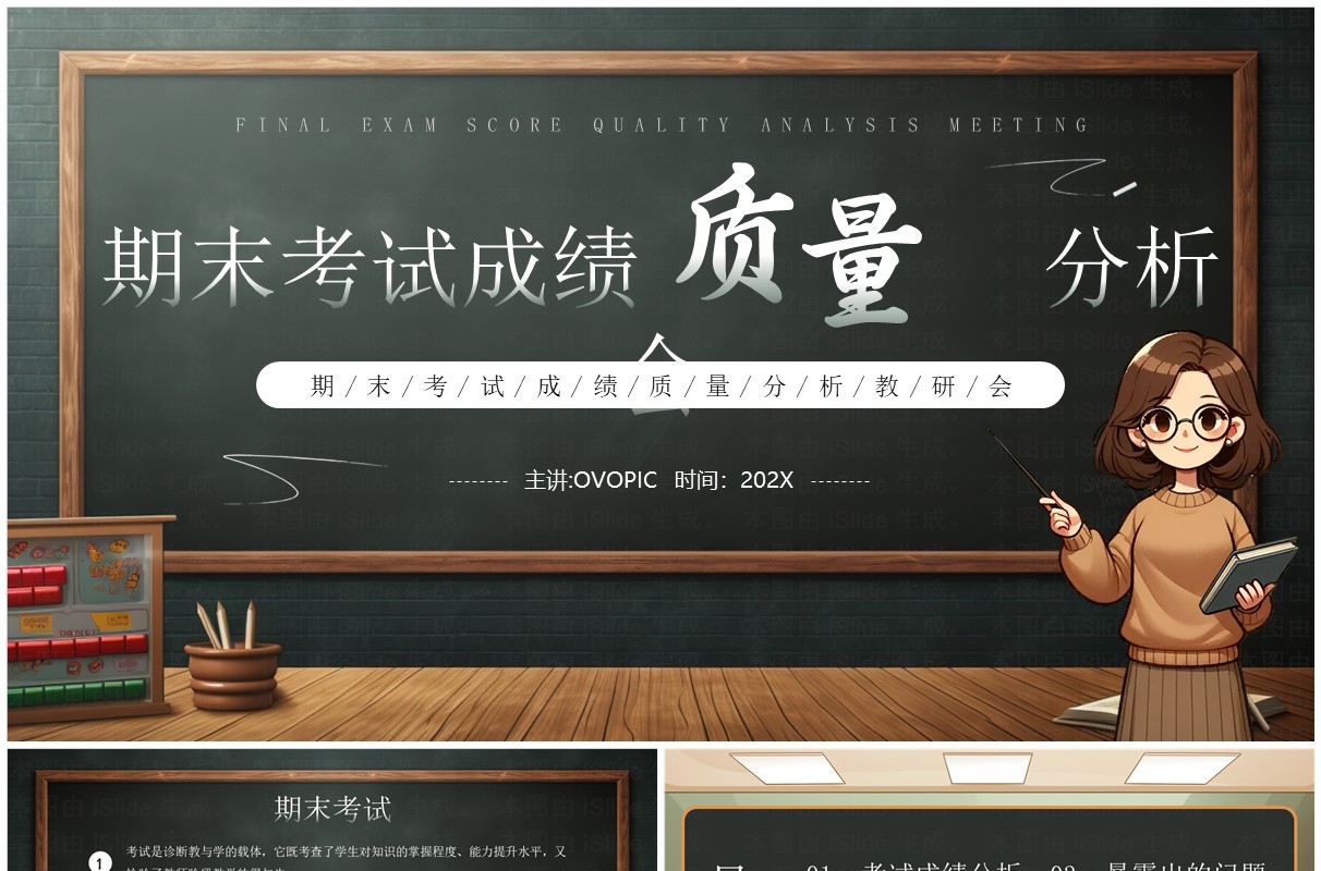 棕色黑板风期末考试成绩质量分析会PPT模板