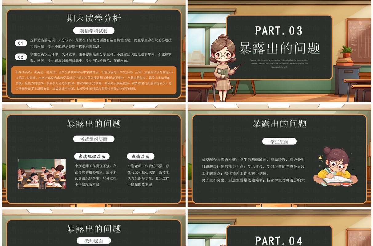 棕色黑板风期末考试成绩质量分析会PPT模板