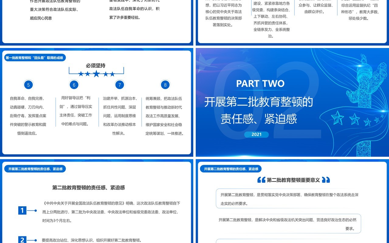 2021蓝色党政开展第二批政法队伍教育整顿PPT模板
