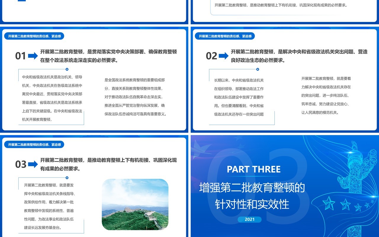 2021蓝色党政开展第二批政法队伍教育整顿PPT模板