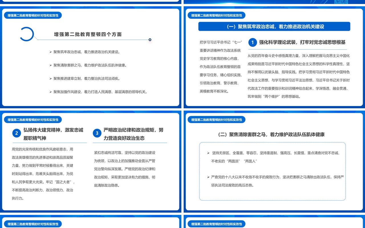 2021蓝色党政开展第二批政法队伍教育整顿PPT模板