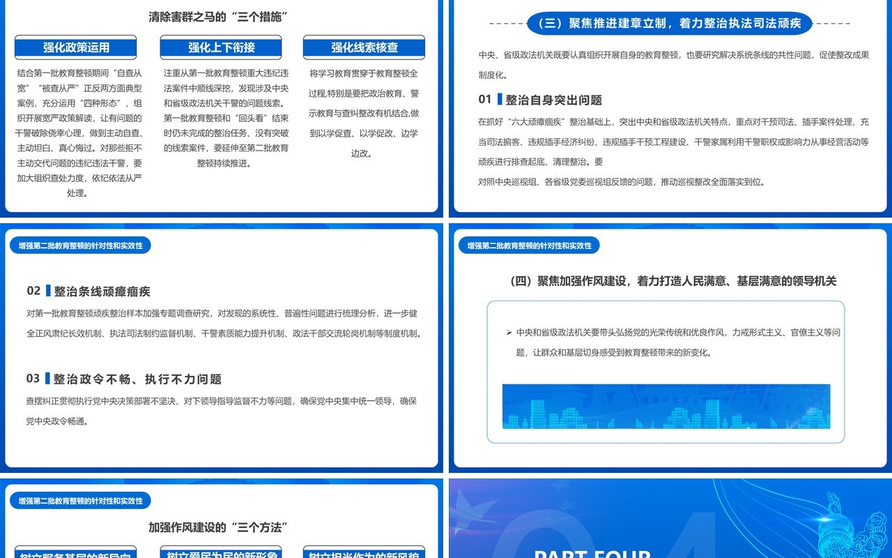 2021蓝色党政开展第二批政法队伍教育整顿PPT模板