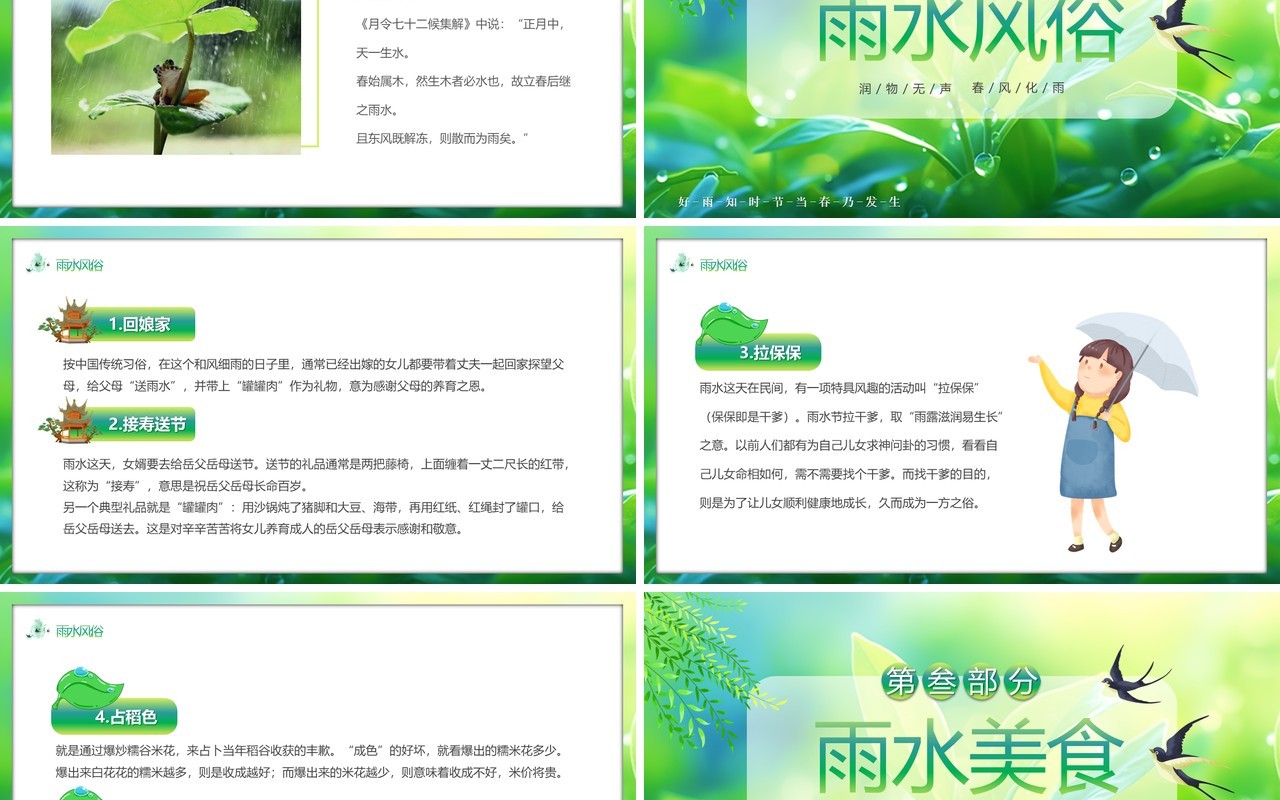 绿色清新风二十四传统节气雨水PPT模板