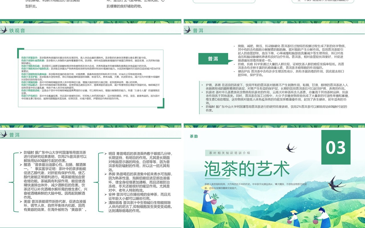 绿色插画风茶叶相关知识介绍PPT模板