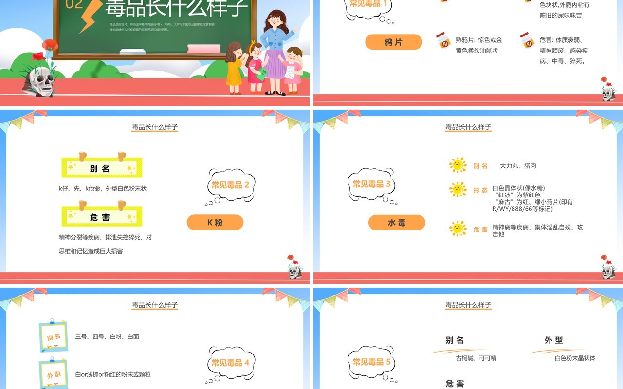 蓝色卡通风幼儿园禁毒教育主题课件PPT模板