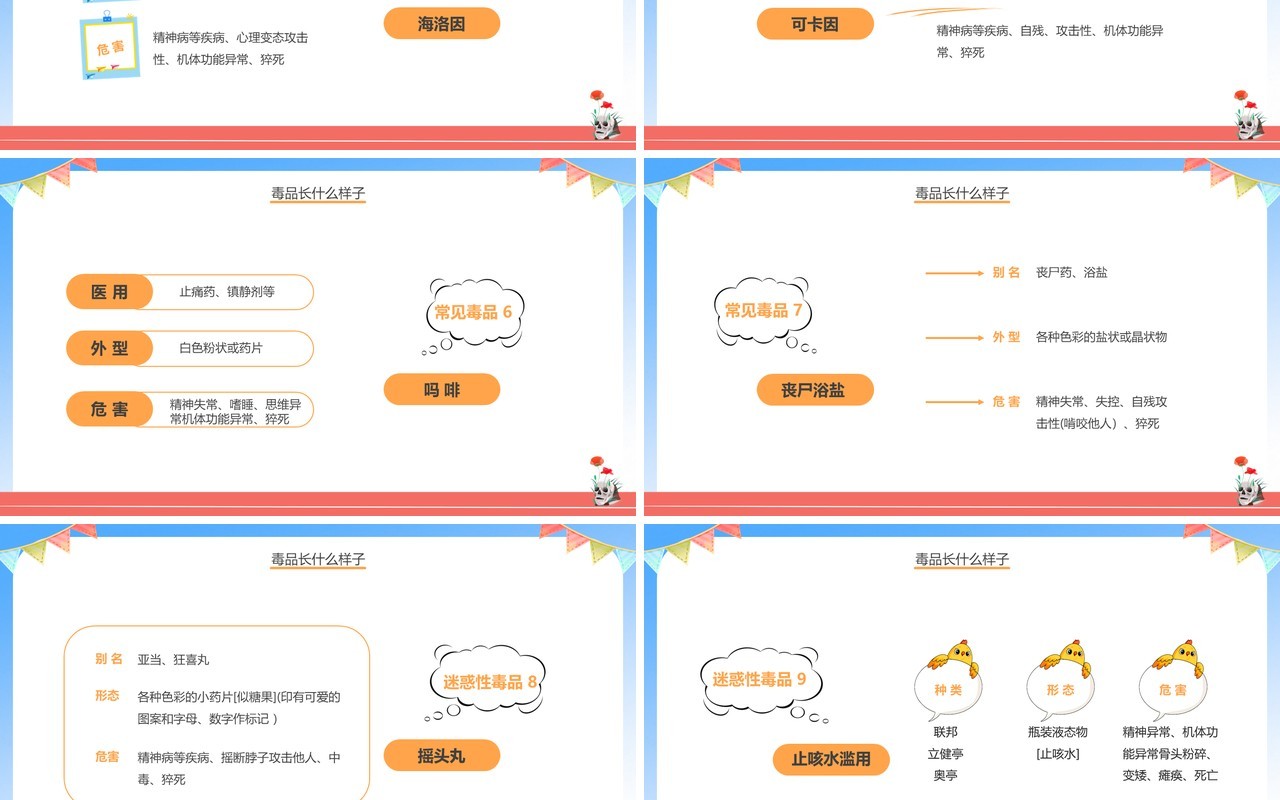 蓝色卡通风幼儿园禁毒教育主题课件PPT模板