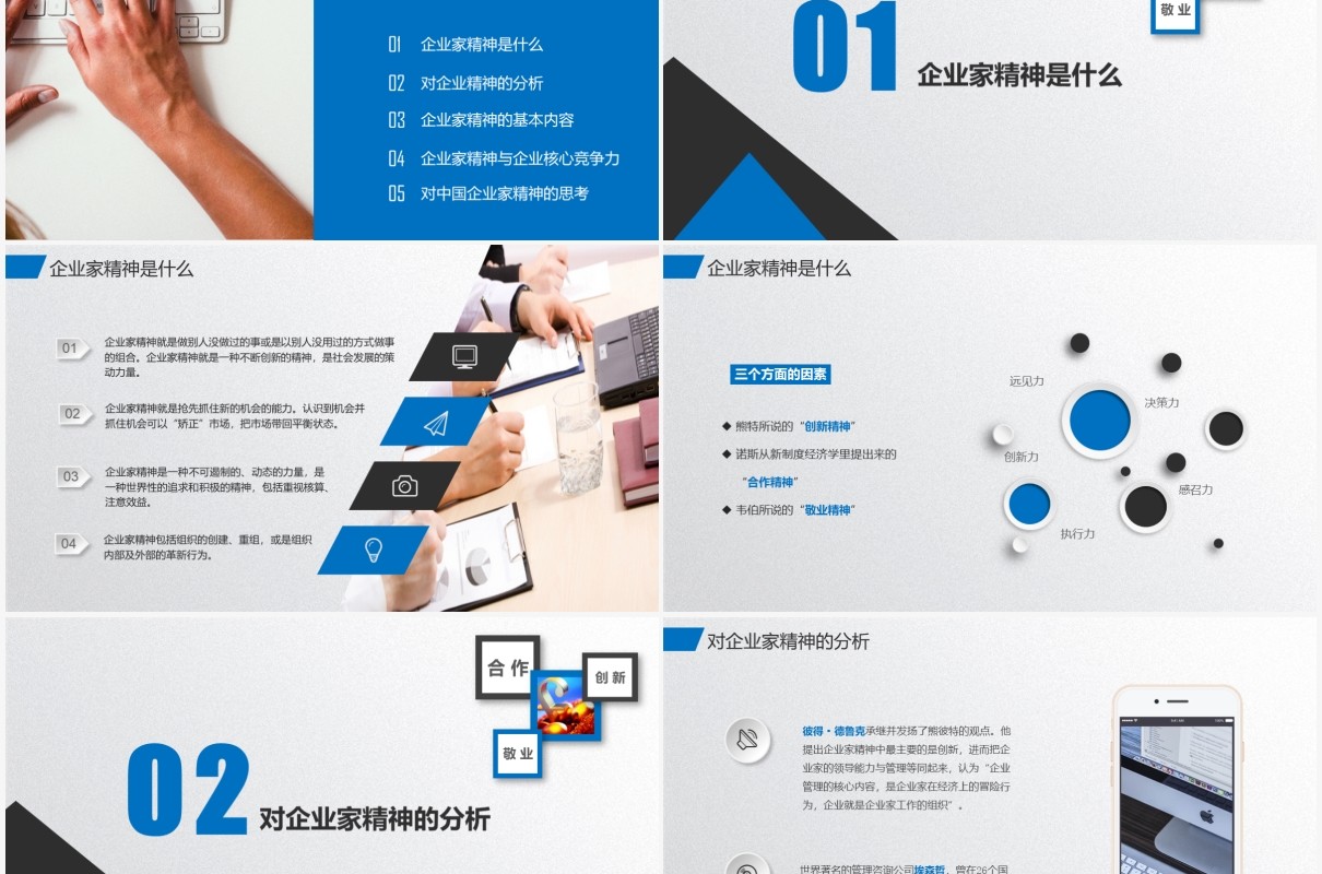 蓝色商务通用企业家精神培训公司文化PPT模板