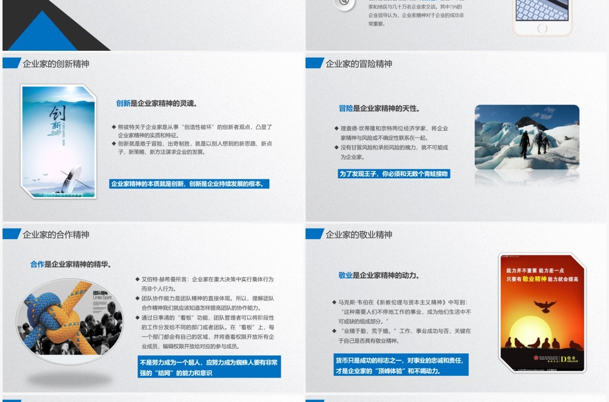 蓝色商务通用企业家精神培训公司文化PPT模板