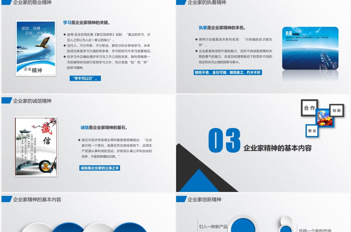 蓝色商务通用企业家精神培训公司文化PPT模板