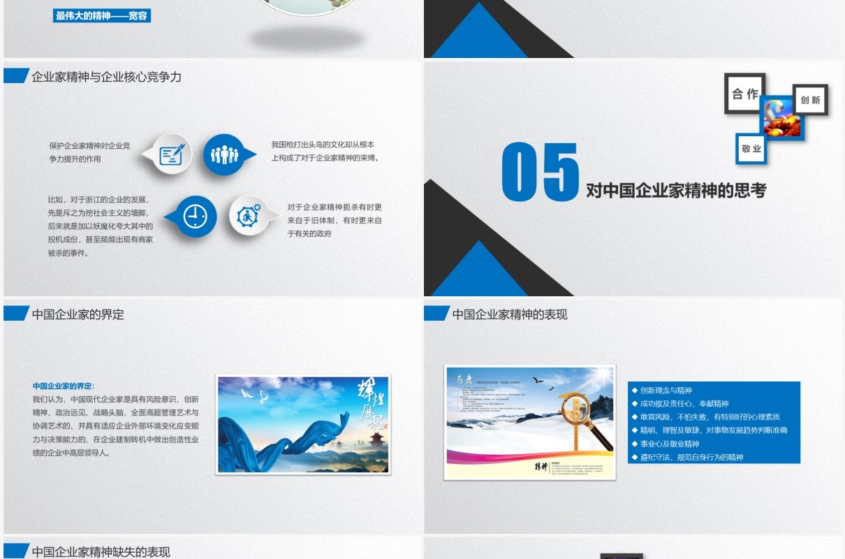 蓝色商务通用企业家精神培训公司文化PPT模板