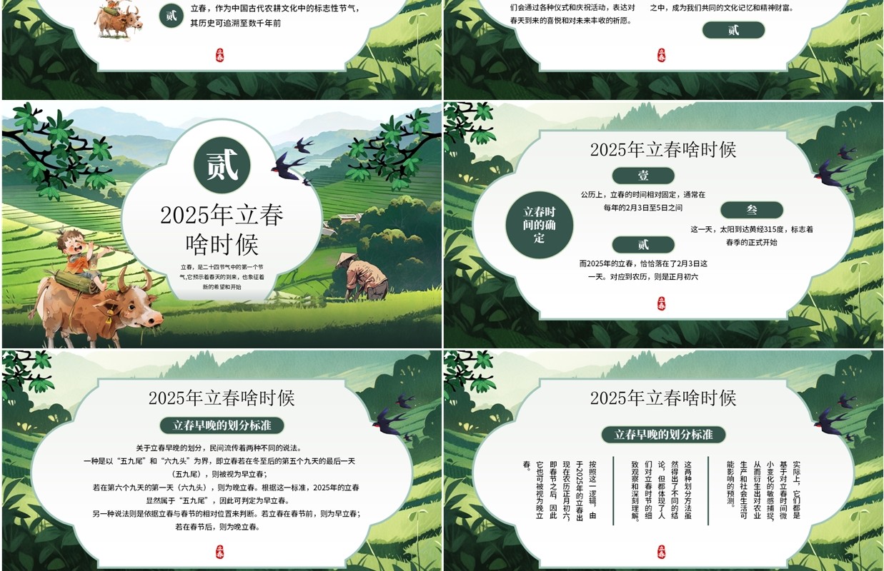 绿色插画风二十四节气之立春介绍PPT模板