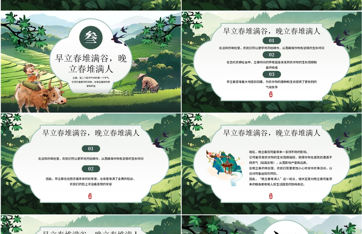 绿色插画风二十四节气之立春介绍PPT模板