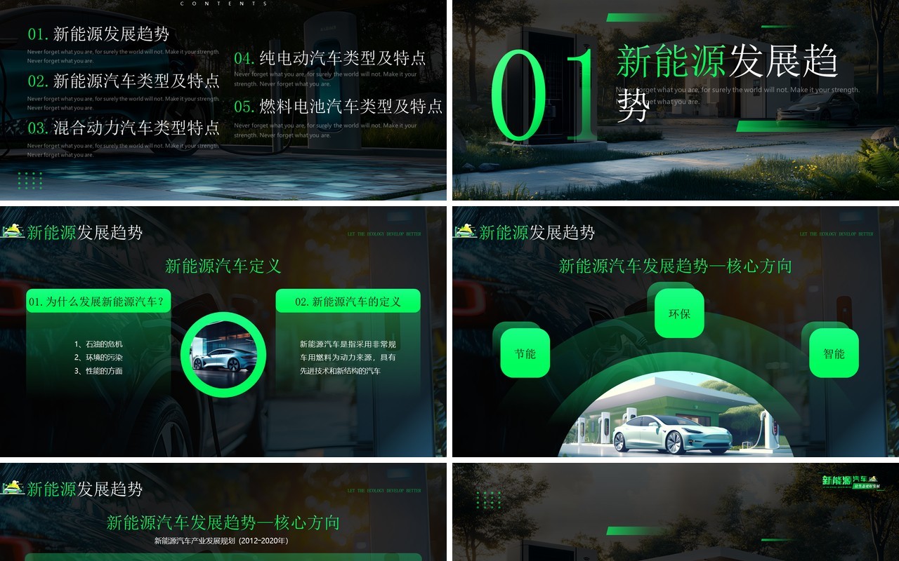 绿色科技风新能源汽车行业介绍PPT模板