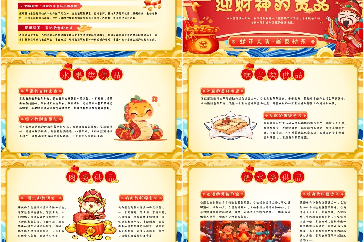 红色国潮风初五迎财神习俗介绍PPT模板