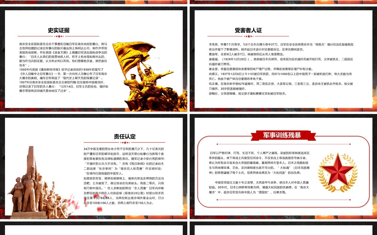 黑色简约风南京大屠杀纪念日牢记历史教育主题班会PPT模板