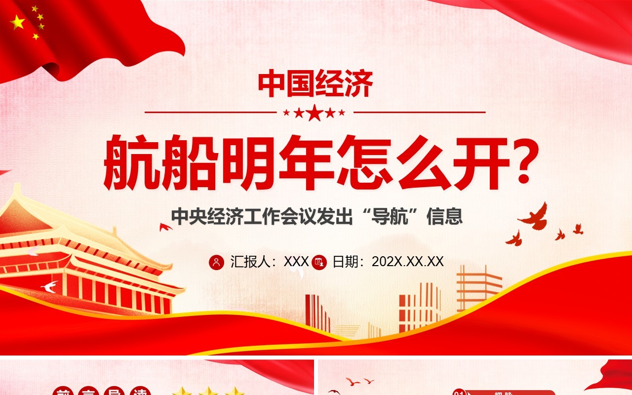 红色中国经济航船明年怎么开PPT模板