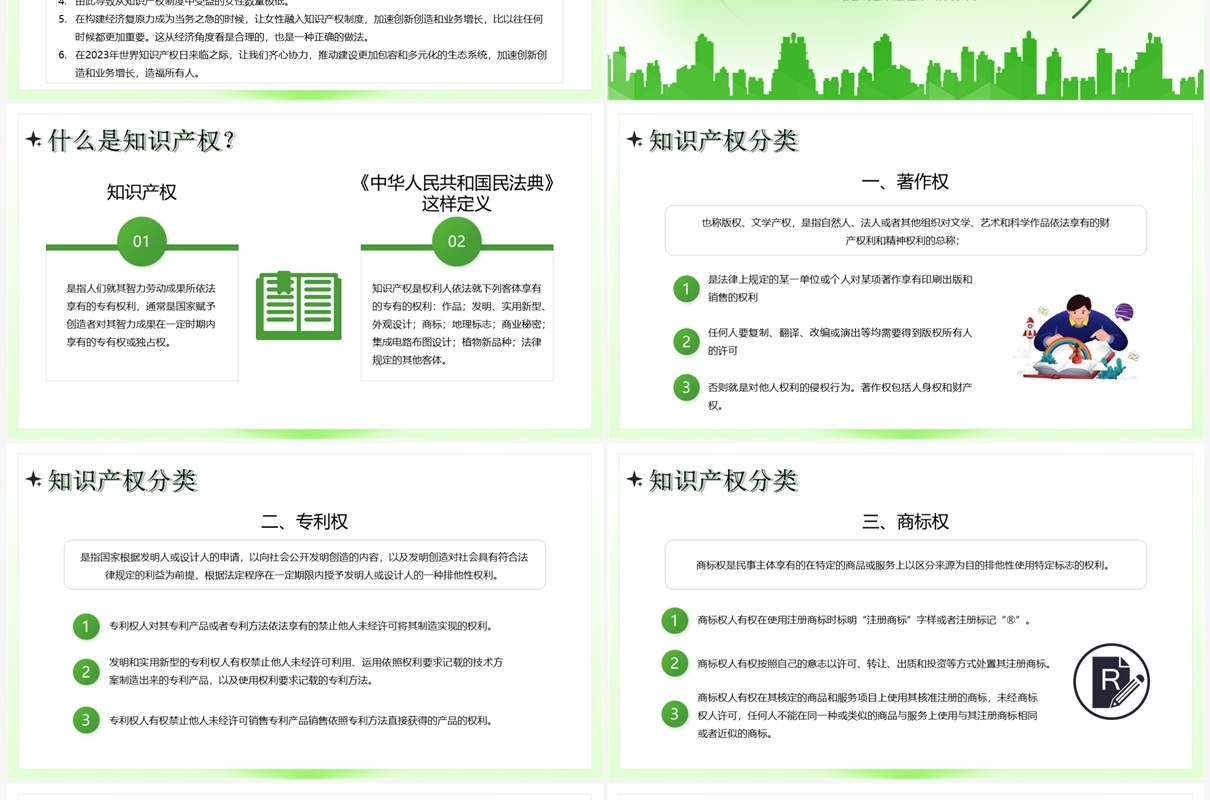 绿色简约风世界知识产权日PPT模板